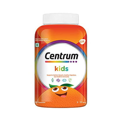 Centrum Kids, with probiotics, Vitamin C & 11 other nutrients for Immunity, Healthy Digestion & Eye Health (Veg) 50 Gummies