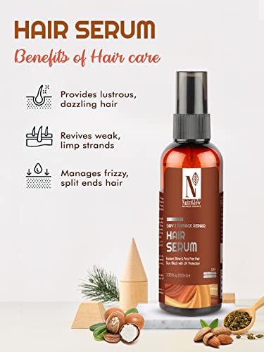 NutriGlow Advanced Organics Hair Repair Serum For Dry, Damage,Unmanageable and Frizzy Hair, Ultimateealthy Hair, All Hair Types, Sulphate Free, 100 ml