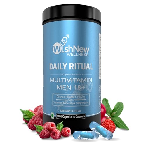 WishNew Wellness Daily Ritual Men's Multivitamin 18+ | Comprehensive 36-Nutrient Blend for Peak Eneron-GMO Delayed Release Capsules for Your Wellbeing