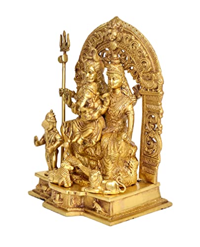 AONA Brass Shiv Parivar Idol Figurine Decorative Showpiece Shiv Family Sculpture for Home Temple Office Gift Item Golden Height 12 Inches