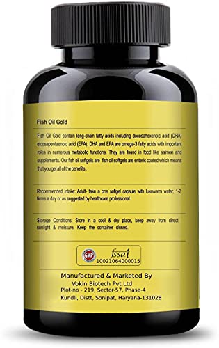 Vokin Biotech Omega 3 Fish Oil (550mg EPA and 350mg DHA), 60 Softgel Capsules