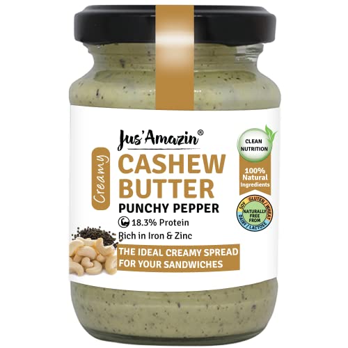 Jus' Amazin Creamy Cashew Butter – Punchy Pepper (125g) | 18% Protein | Vegan | Dairy Free