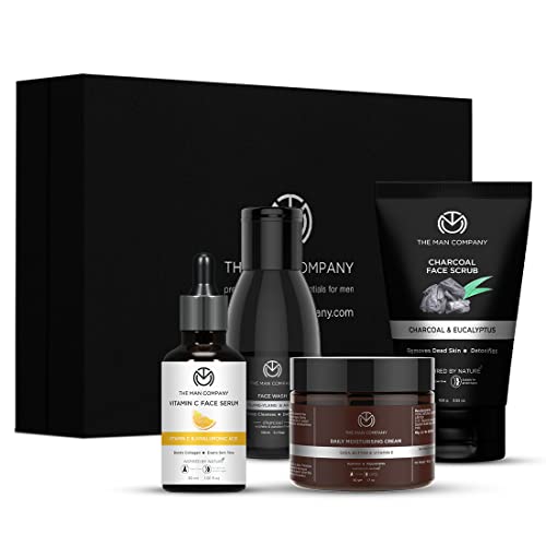 The Man Company Face in Point Facial Kit w/ Vitamin C Serum, Charcoal Face Wash & Scrub, Moisturizing Cream | Gift Set for Him