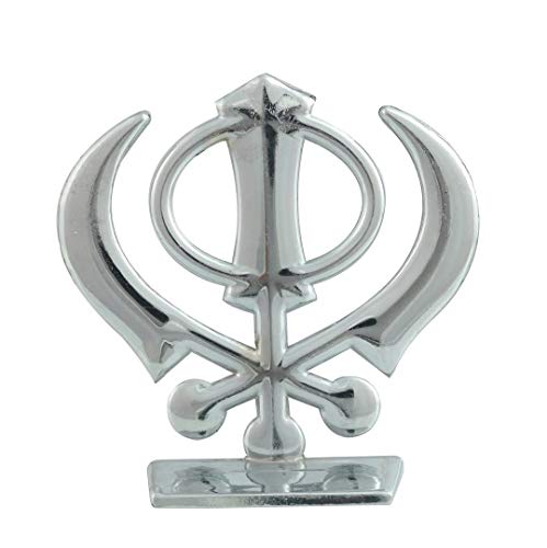 Sikh Religious Symbol Khanda Sahib Idol (B-53) Silver Metal Statue for Home Décor Car Dashboard Mandir Pooja Murti Showpiece