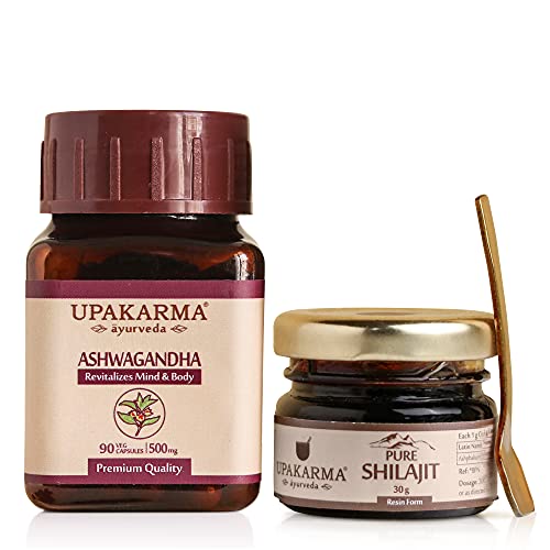 UPAKARMA Combo Pack of 90 Ashwagandha Extract Capsules and 30g Shilajit/Shilajeet Resin MegaPack