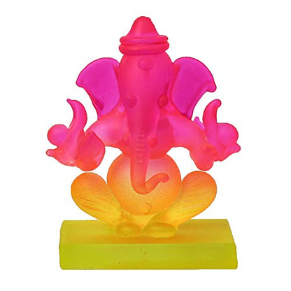 eCraftIndia Pink and Orange Double Sided Crystal Car Ganesha Showpiece