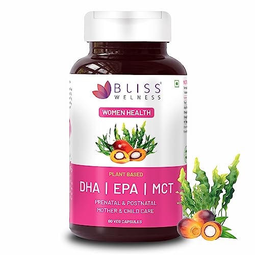 Bliss Welness Prenatal Postnatal Mother & Child Care, Omega 3 DHA EPA MCT from Algae Oil, For Pregna& Child Health Supplement - 60 Vegetarian Capsules