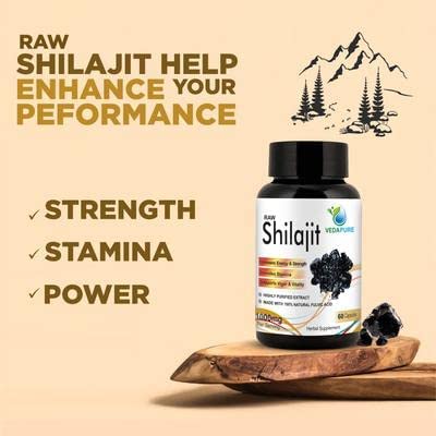 VEDAPURE Shilajit | Raw Himalayan Shilajit Capsules | Shilajit Original Capsules -1000 Mg, 60 Capsules