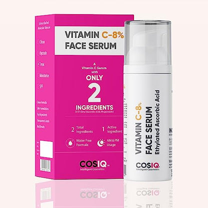 CosIQ 8% Vitamin C Face Serum for Glowing Skin | Non Sticky | Brightening Vit C Formula | 30 ml