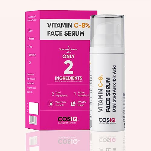 CosIQ 8% Vitamin C Face Serum for Glowing Skin | Non Sticky | Brightening Vit C Formula | 30 ml