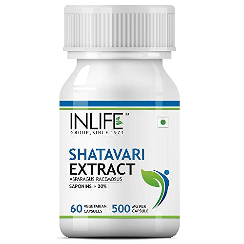 INLIFE Shatavari (Saponins > 20%) Supplement, 500 mg - 60 Vegetarian Capsules (Pack of 1)
