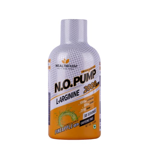 Healthfarm Nitric Oxide Liquid Supplement With L Arginine & L Citrulline for Muscle Growth, Pumps, Vascularity, & Energy -33 servings|450ml(PINEAPPLE)