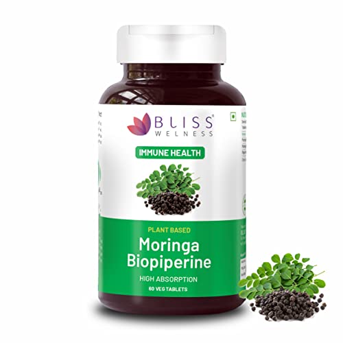 Bliss Welness Moringa Biopiperine 1000 mg Superfood, Pure Moringa Fruit & Leaves Extract & Biopiperine - 60 Vegetarian Tablets