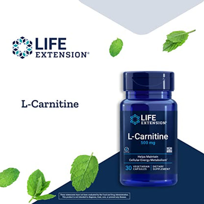 Life Extension L-carnitine 500 Mg Capsules, 30-Count