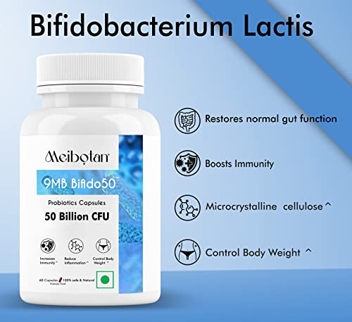 Meibotan Probiotics Bifidobacterium Lactis 50 Billion CFU For Men & Women Increases Immunity, Microcol Body Weight, Digestion support- 60 Veg Capsules