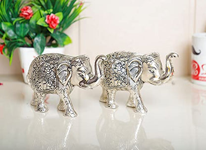 Elephant Metal Statue Small Size Silver Polish 2 pcs Set for Showpiece Enhance Your Home,Office Showpiece Figurines
