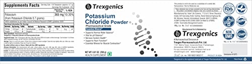 Trexgenics POTASSIUM CHLORIDE POWDER (250 gram / 8.81 Oz) KCL Essential Mineral (Pack of 1)