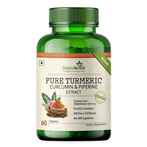 Simply Herbal Turmeric Curcumin Extract Capsules 800MG Joint Support Supplement with Curcuminoids and Piperine - 60 capsule