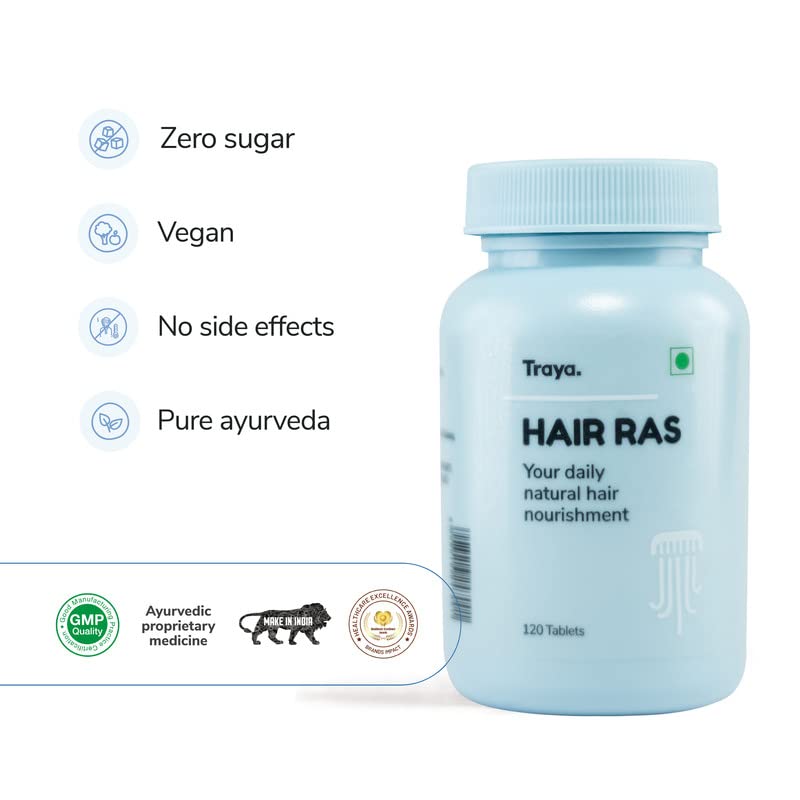 Traya Hair Ras Tablets for Women & Men, Ayurvedic Hair Vitamin Tablets Contains Ashwagandha, Bhringraj, Shatavari (120 Tablets)