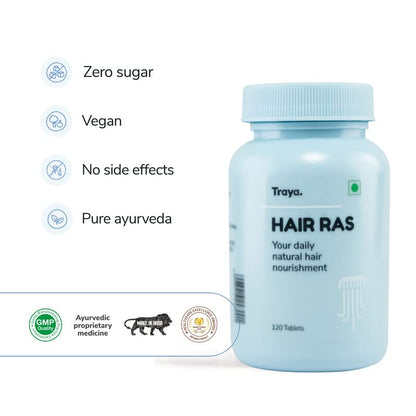 Traya Hair Ras Tablets for Women & Men, Ayurvedic Hair Vitamin Tablets Contains Ashwagandha, Bhringraj, Shatavari (120 Tablets)