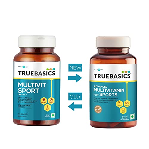 TrueBasics Advanced Multivitamin For Sports & Fitness, 30 Multivitamin Tablets, with Amino Acid, Enends, 24 Vitamins & Minerals, for Immunity & Energy