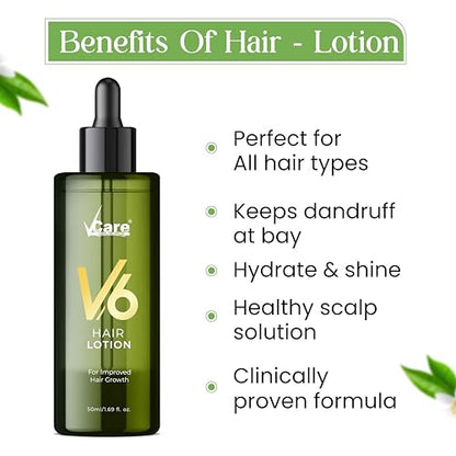 VCare V6 Hair Lotion For Improved Hair Growth 50ml | Hair Fall Control Serum for Men & Women (Pack 1)