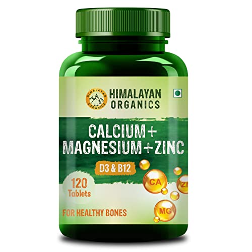 Himalayan Organics Calcium Magnesium Zinc Vitamin D3, B12 & K- 120 Vegetarian Tablets I Supplement for Women and Men, For Bone Health & Joint Support