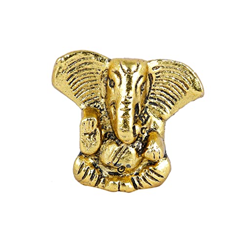 Metal Ganesh Idol, Handmade Small Ganpati Statue Murti, Diwali Gift Items (Golden, 4 CM Height)