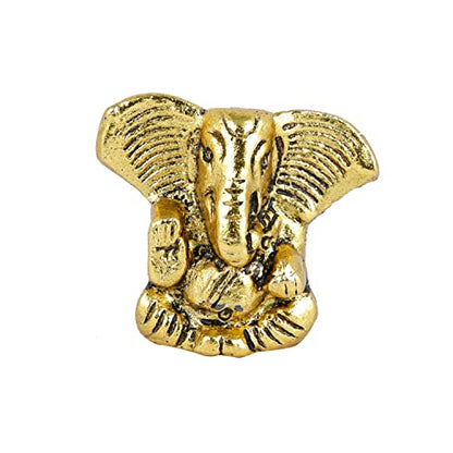 Metal Ganesh Idol, Handmade Small Ganpati Statue Murti, Diwali Gift Items (Golden, 4 CM Height)