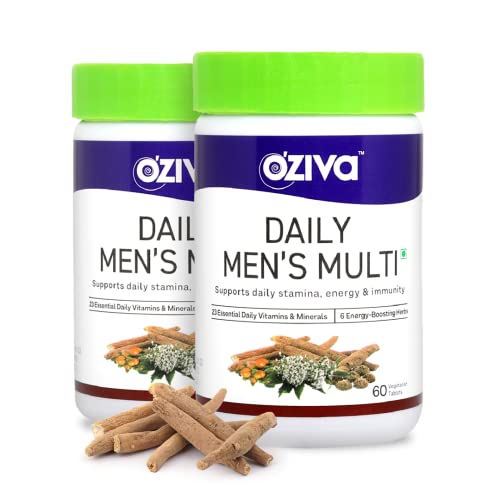 OZiva Daily Men’s Multi Tablets - 120 Veg Tablets (with 23 Multivitamins & Minerals, Ashwagandha, Ake) for Daily Stamina, Energy & Immunity, Pack of 2