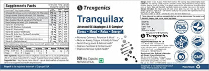 Trexgenics Tranquilax 5X Adaptogen + Full Spectrum Vit B - Complex Capsules for Energy and Nervous System Support (60 Veg Capsules)