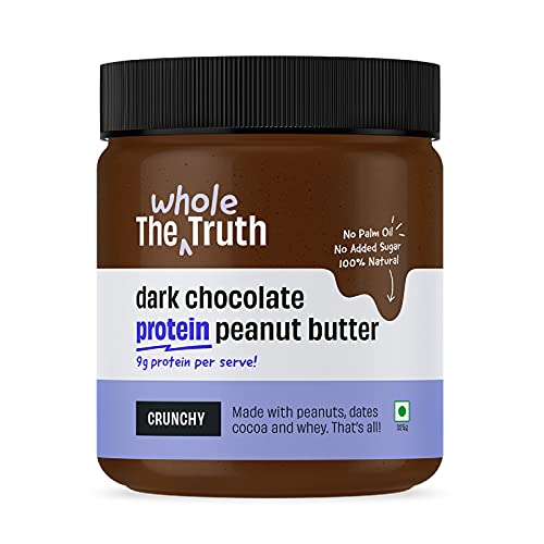 The Whole Truth - No Added Sugar Dark Chocolate Protein Peanut Butter - 325g with 9g Protein per serve - Crunchy