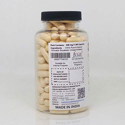 Heilen Biopharm Premium Avocado Soyabean Unsaponifiable Capsule 180 nos,(ASU) - 500 mg X 180 Capsules, 90 Grams