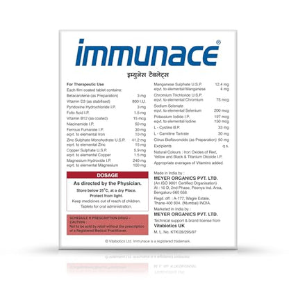 Immunace 30 Tablets With Vitamin D, Zinc, Selenium & Amino Acids That Supports Healthy Immunity, Redess & Improve Overall Health| Immunity Supplements