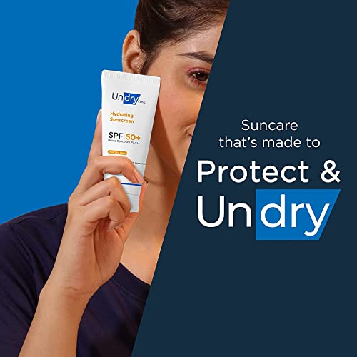 Undry Hydrating Sunscreen for Dry Skin (50gm) Lightweight, Photostable Sunscreen SPF 50 Broad Spectr & Sunscreen for Men; Sun Cream with HA & Ceramide