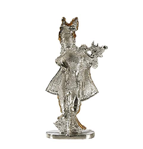 Relicon Lord Krishna Idol (Design-39) Silver Gold Metal Statue for Car Dashboard | Mandir Pooja (L*B*H-4 x 1 x 9 Cm)