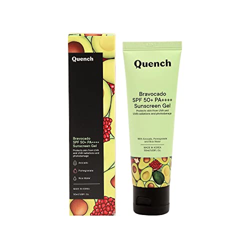 QUENCH Bravocado Sunscreen SPF 50+ PA++++| Korean Sunscreen with Vitamin E & Avocado for Glowing Skiicky| UVA & UVB Protection| For Women & Men (50ml)