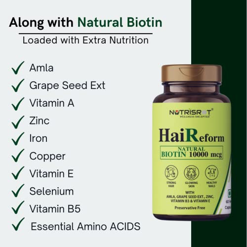 NUTRISROT? HaiReform Hair Growth & Hair Fall Control Supplement with 16 Vital Hair Vitamins & Mineran & Hair Support | 60 Veg capsules for Men & Women