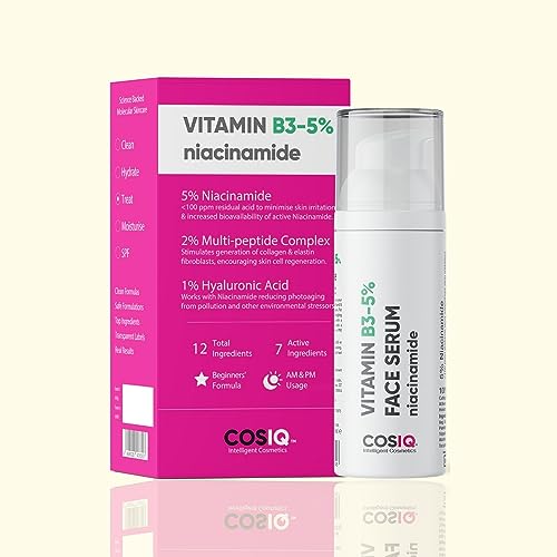 Cos-IQ 5% Niacinamide Face Serum for Clear Glowing Skin, Reduces Dullness, Hydrates & Repairs Skin with Vit B3 & Hyaluronic Acid, 30ml