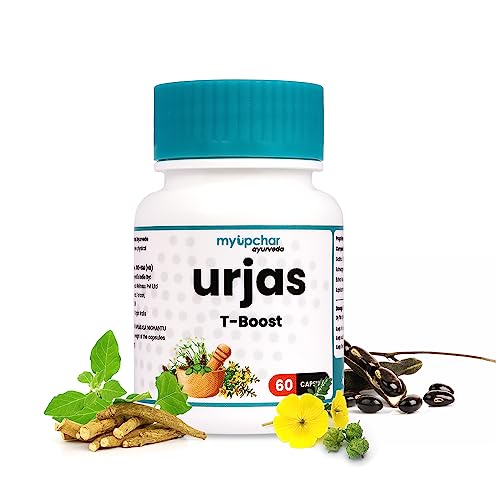 myUpchar Ayurveda Urjas T-Boost Capsule with Ashwagandha, Safed Musli, Gokshura & Kapikacchu | 60 Veg Capsules