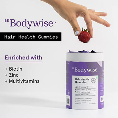 Bodywise Biotin Hair Gummies | No Added Sugar | Reduce Hair fall | Added Zinc & Multivitamins | 60 Gummies