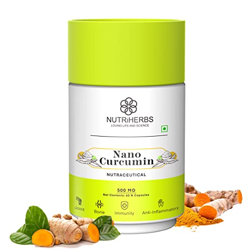 NUTRiHERBS Nano Curcumin 500mg 60 Capsules With Pure Extract of Turmeric (Haldi) Boosts Immunity, Glowing Skin & Hair