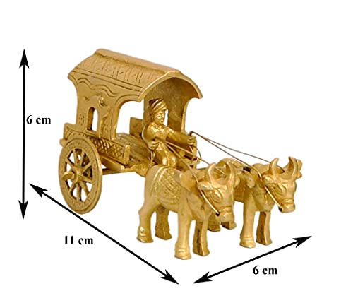 Nexplora Industries Pvt. Ltd. Brass Bullock Cart Showpiece Statue for Home Decor Gift, 11 cm Tall, Golden