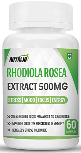 NutriJa Rhodiola Rosea Root Extract 500mg - Standardized to 3% Rosavins & 1% Salidroside | Adaptogen Complex with Bioperine (120 Capsules)