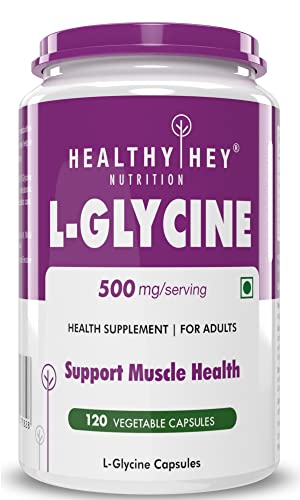 Healthyhey Nutrition L- Glycine - 500 mg - Support Brain and Sleep Health -Pack of 120 Veg. Capsules (120)