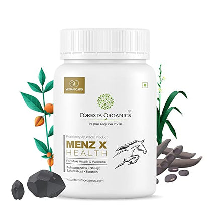 Foresta Organics Menz-X Health | Shilajit, Ashwagandha, Safed Musli & more | Stamina, Performance & Endurance Booster – 60 Capsules