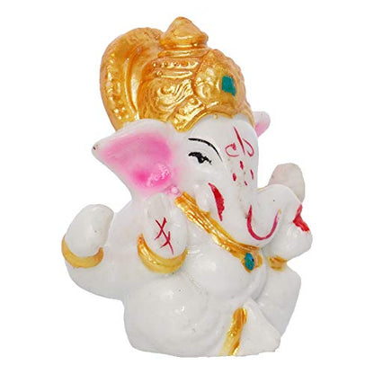 White Polyresin Lord Ganesha Idol with Golden Mukut Religious Showpiece for Home Decor, Pooja Room, Temple