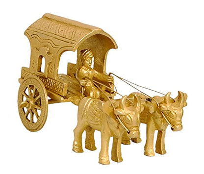 Nexplora Industries Pvt. Ltd. Brass Bullock Cart Showpiece Statue for Home Decor Gift, 11 cm Tall, Golden