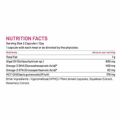 Bliss Welness Prenatal Postnatal Mother & Child Care, Omega 3 DHA EPA MCT from Algae Oil, For Pregna& Child Health Supplement - 60 Vegetarian Capsules