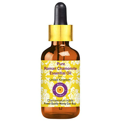 Deve Herbes Pure Roman Chamomile Essential Oil (Chamaemelum nobile) with Glass Dropper Natural Therapeutic Grade Steam Distilled 30ml